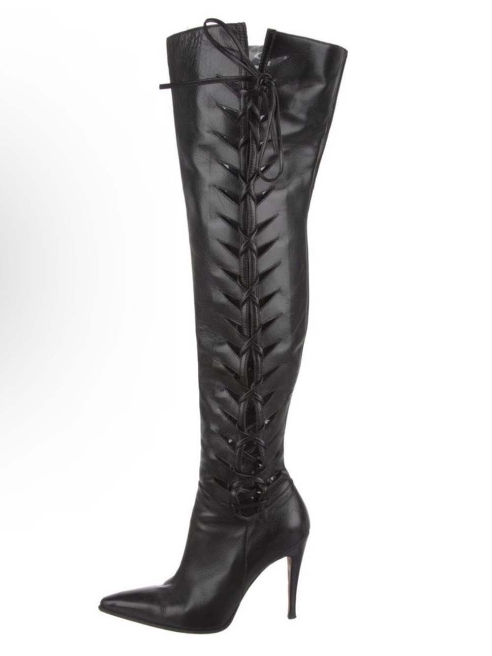 Manolo blahnik Black Lace-Up High Heel Knee Boots - Women's Fashion Boots - Picture 2 of 6